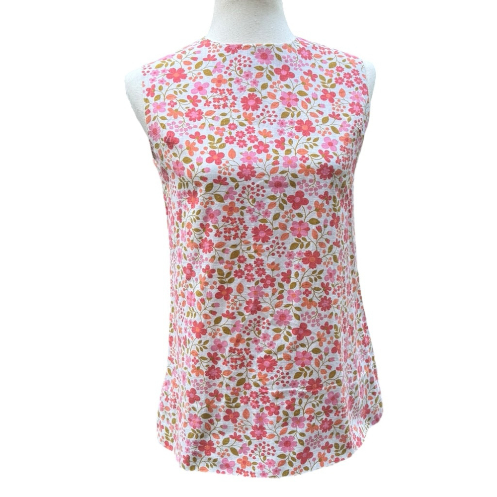 Vintage 60s Floral Tunic Top Mod Sleeveless Pink Cottagecore Boho M 8 10 Flowers - Picture 2 of 11
